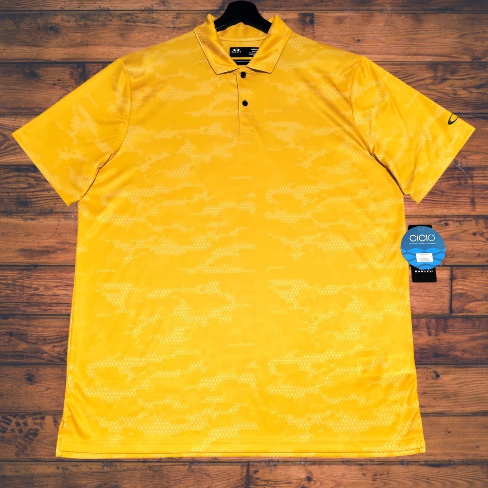 Oakley Hydrolix Reduct Polo Shirt Mens XXL Geometric Yellow Performance Golf NEW